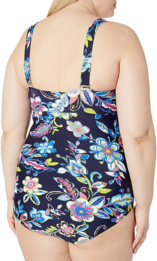 Anne Cole Plus Size Twist Front Shirred One-Piece Swimsuit Color Holiday Paisley Size 24W