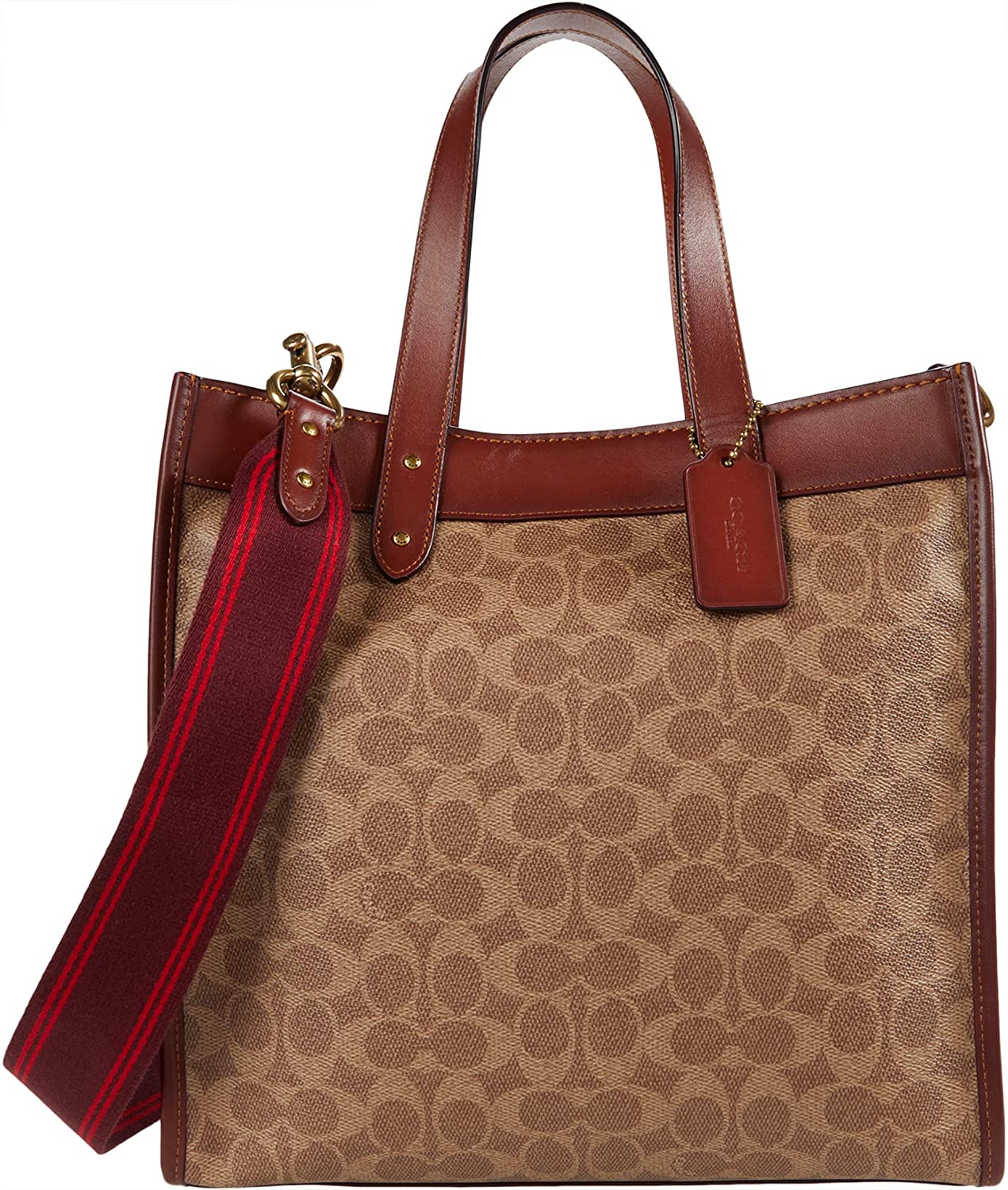 COACH Signature Carriage Coated Canvas Field Tote Style C0776 Tan/Brown Rust