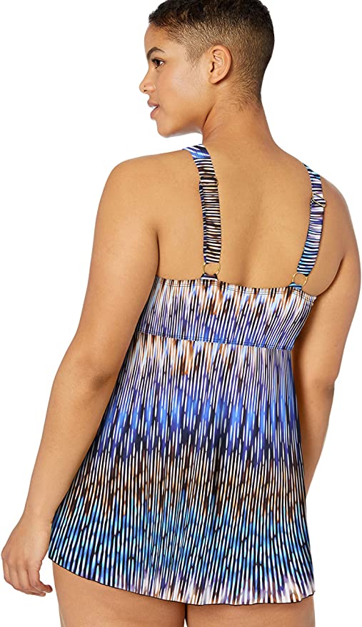 Fit 4 U Women's Plus Size High Neck Baby Doll Swim Dress Multicolor Size 16W