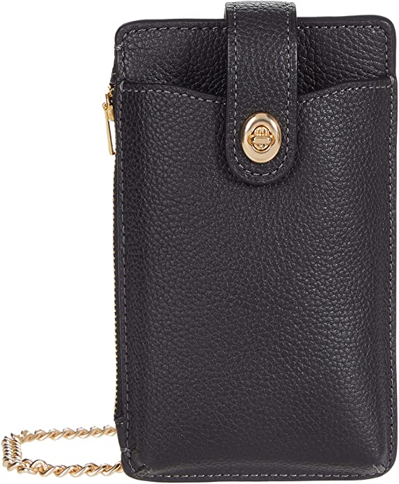 COACH Polished Pebble Turnlock Chain Phone Crossbody Size: One Size Color: Gd/Black