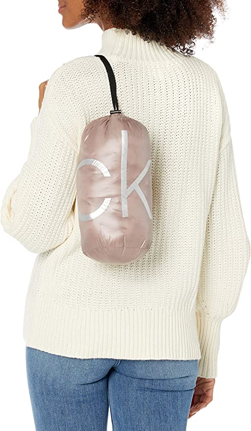 Calvin Klein Women's Chevron Packable Down Coat Color Shine Rosewood Size 2XL