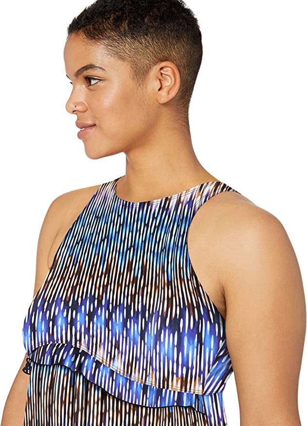 Fit 4 U Women's Plus Size High Neck Baby Doll Swim Dress Multicolor Size 16W