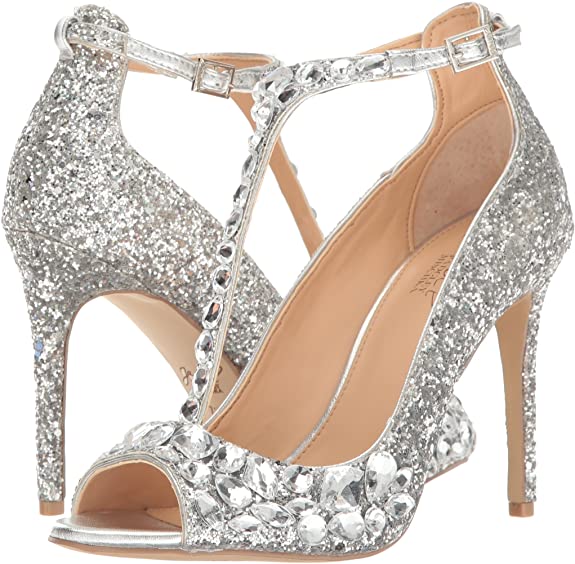 Jewel Badgley Mischka Women's Conroy Dress Sandal Color Smoke Glitter Size 9.5M