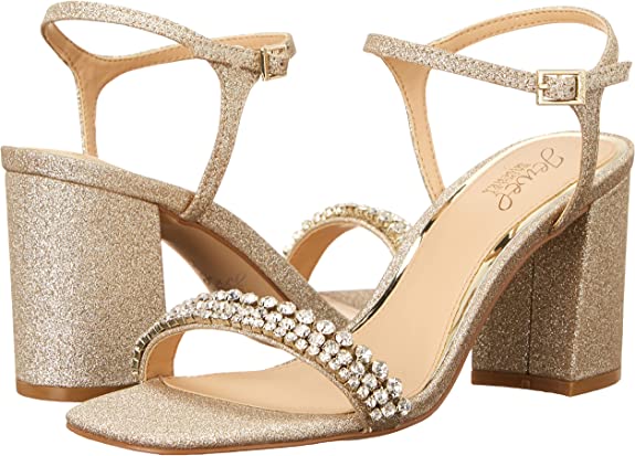 Jewel Badgley Mischka Womens Lori Heeled Sandal Color Gold-Tone Glitter Size 6.5M