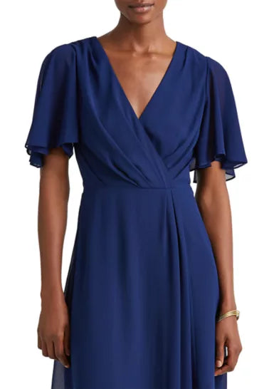 LAUREN RALPH LAUREN Georgette Flutter-Sleeve Dress Color Blue Size 2