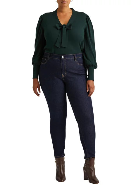 Lauren Ralph Lauren Plus-Size Cotton-Blend Puff-Sleeve Sweater Color Deep Pine Size 2X