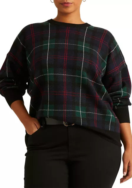 Lauren Ralph Lauren Plus-Size Plaid Merino Wool Color Sw Holiday Plaid Red/Navy Size 3X