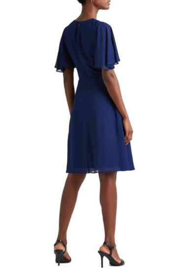LAUREN RALPH LAUREN Georgette Flutter-Sleeve Dress Color Blue Size 2