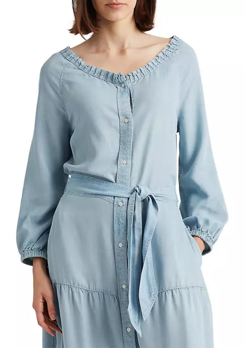 Lauren Ralph Lauren Women's Puff Sleeve Dress Color Indigo Mist Wash Size 4