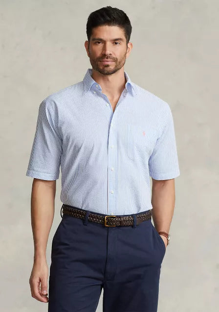 Polo Ralph Lauren Men's Big Tall Seersucker Shirt Color Light Blue/White Size 2XB