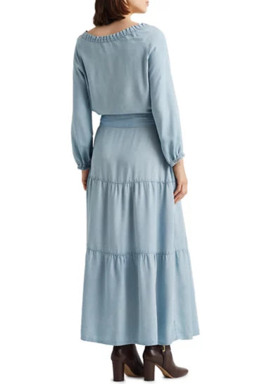 Lauren Ralph Lauren Women's Puff Sleeve Dress Color Indigo Mist Wash Size 4