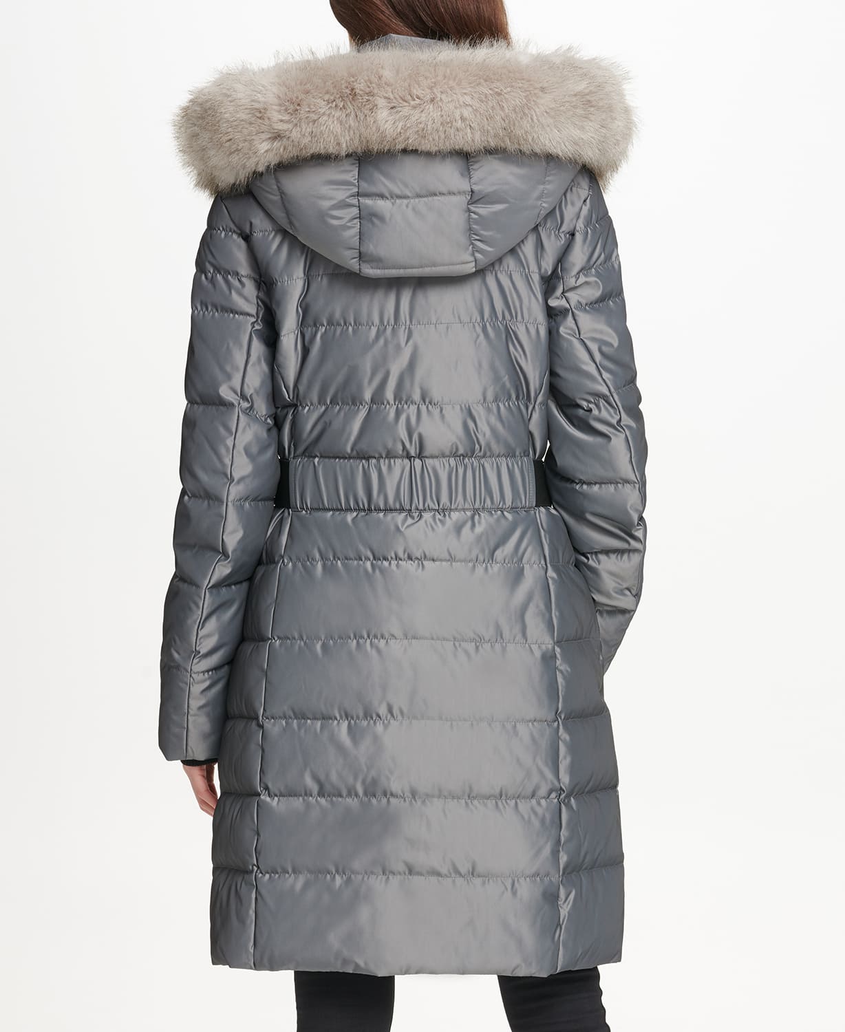 DKNY Women's Faux Fur BX QUILT Belt BIB Coat Color Gray Size XXS