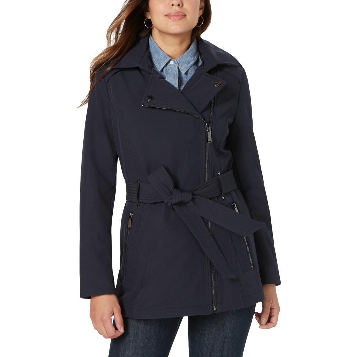 BCBGENERATION Women’s Asymmetric Zip FLEECE TRENCH RAINCOAT Color Black Size M