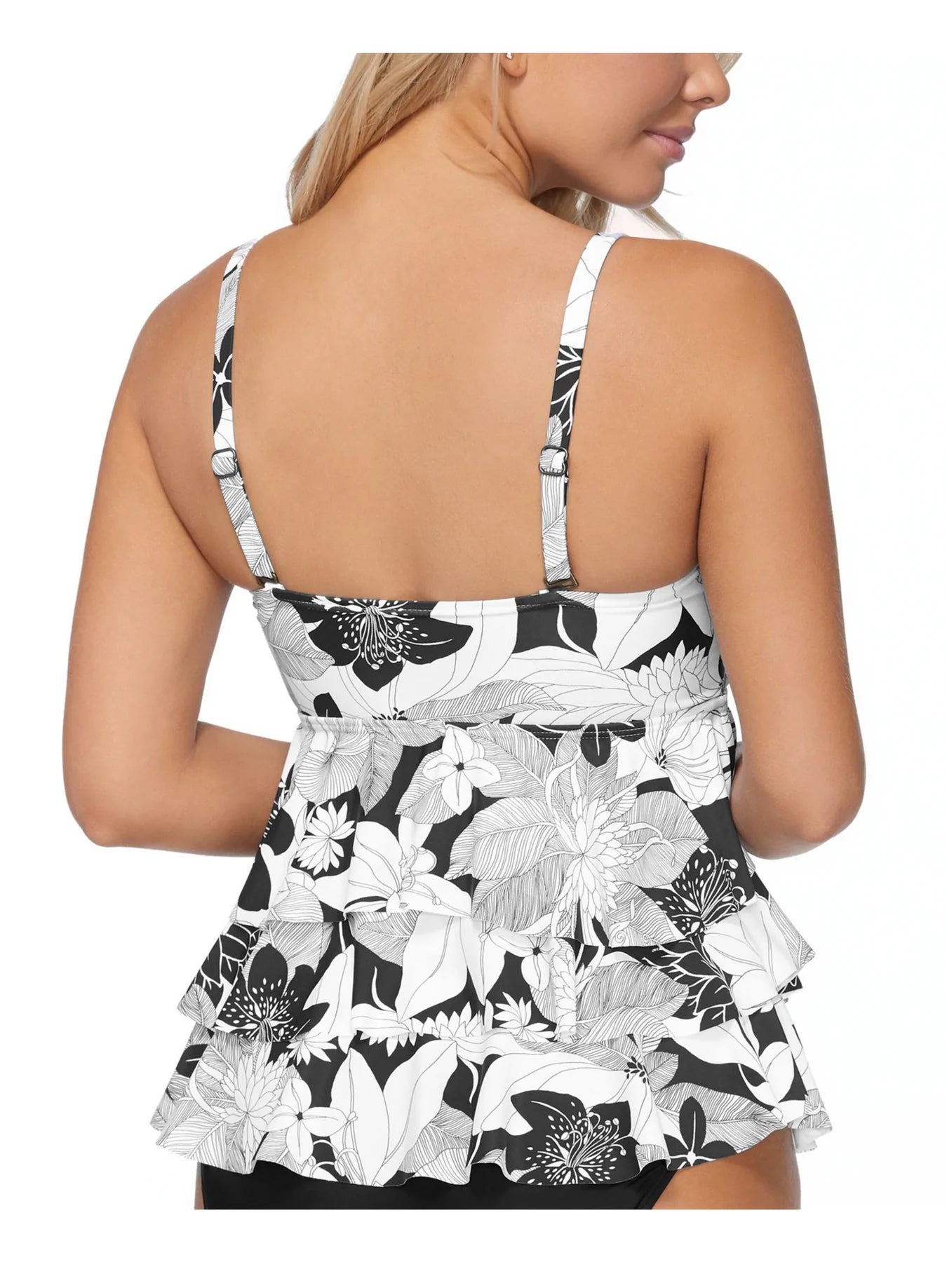 Island Escape Aloha Bloom Printed Tiered Tankini Top Color Black Size 8