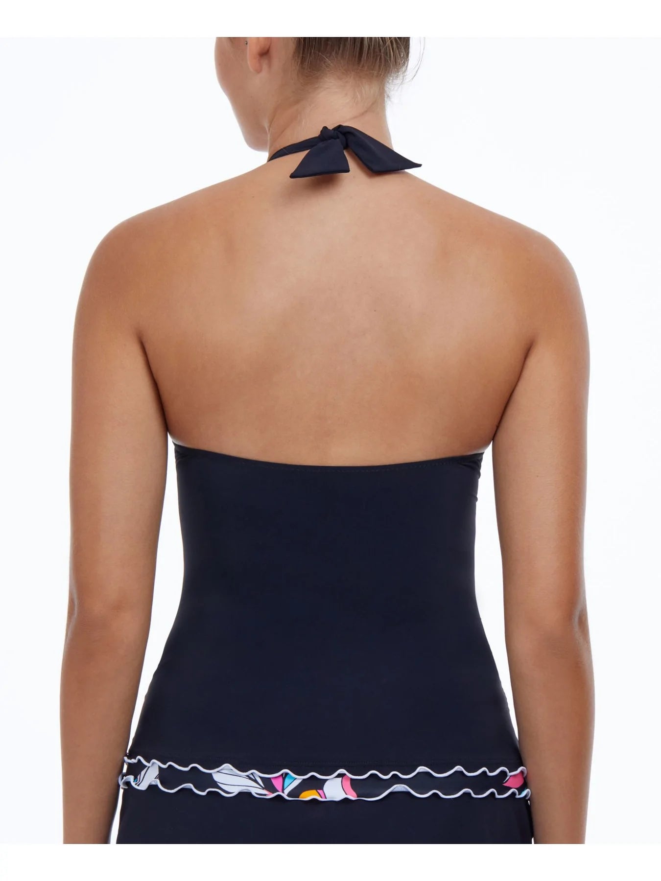 PROFILE BY GOTTEX Tie Ruffled Lined Halter Tankini Top Color Black Size 6