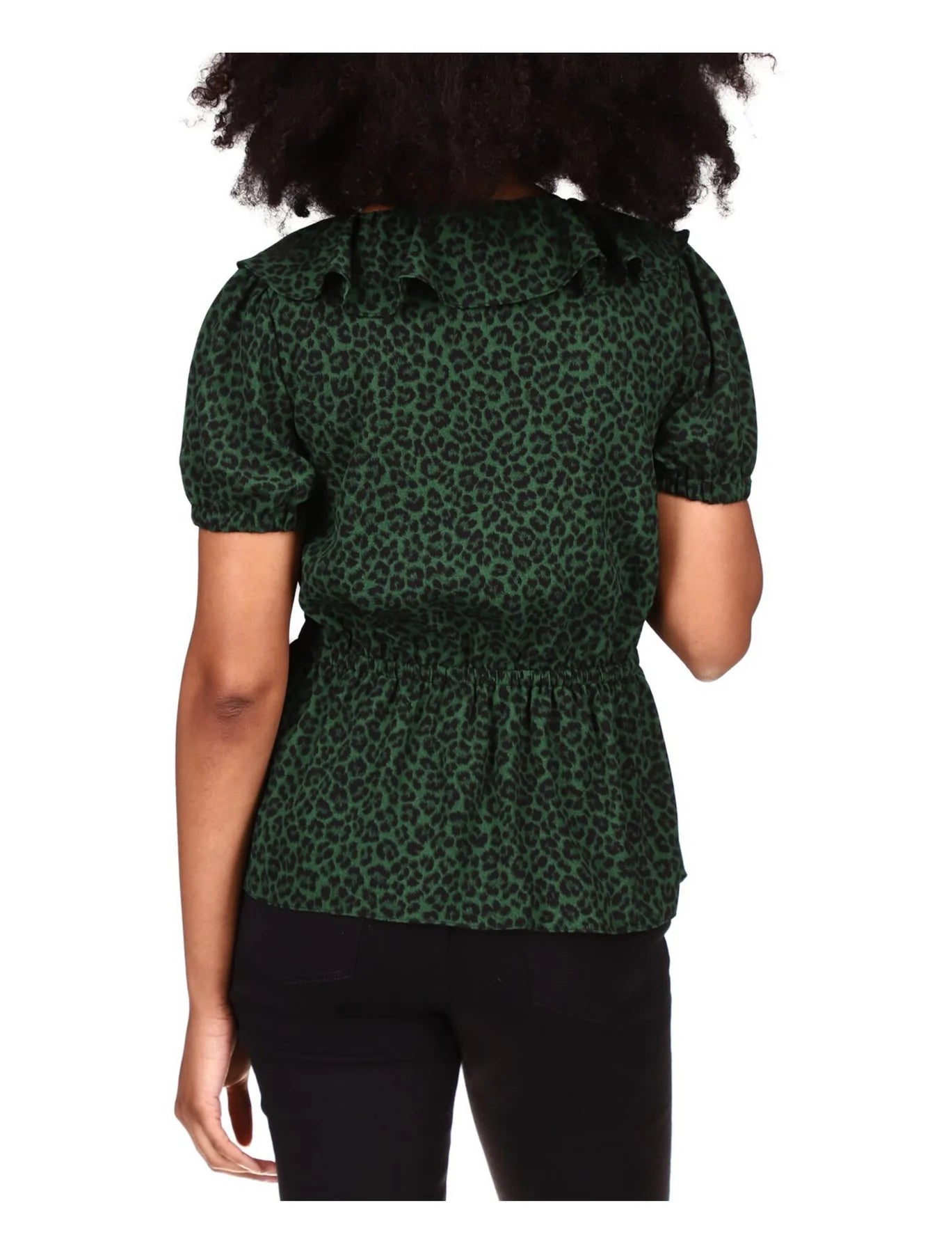 Michael Kors Women's Printed Ruffled Top Color Moss Size XL