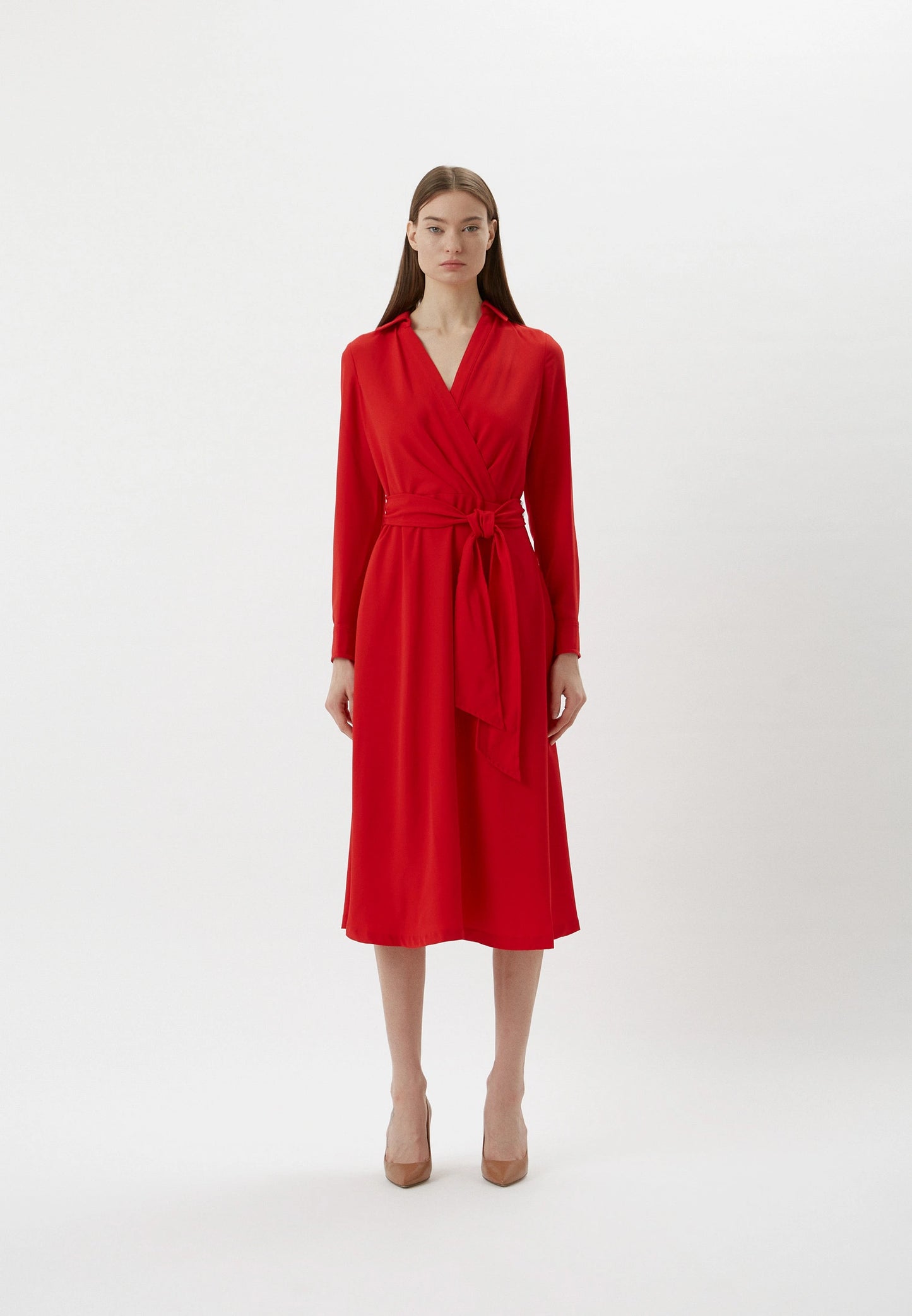 Lauren Ralph Lauren Surplice Georgette Midi Dress Color Lipstick Red Size 0
