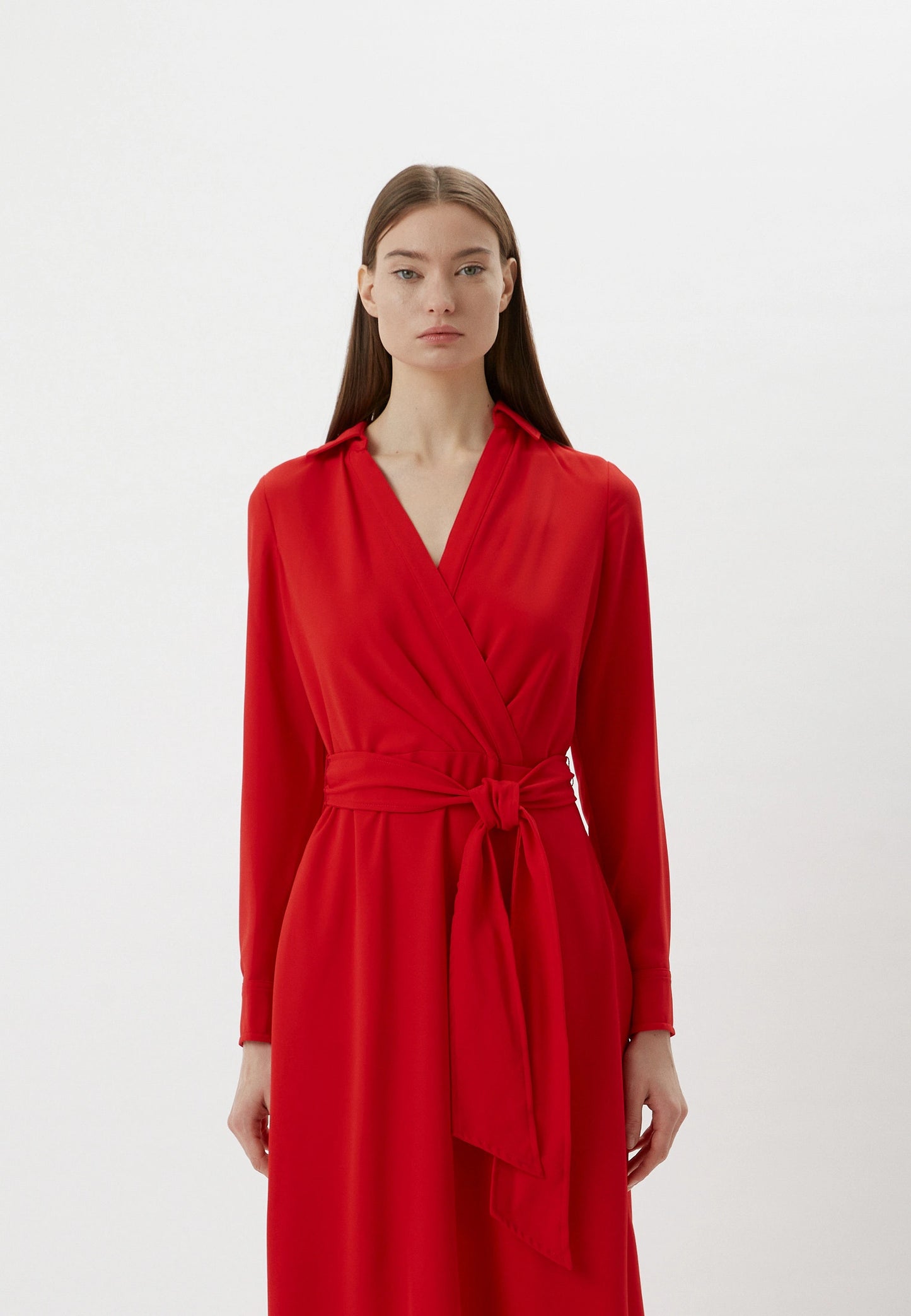 Lauren Ralph Lauren Surplice Georgette Midi Dress Color Lipstick Red Size 0