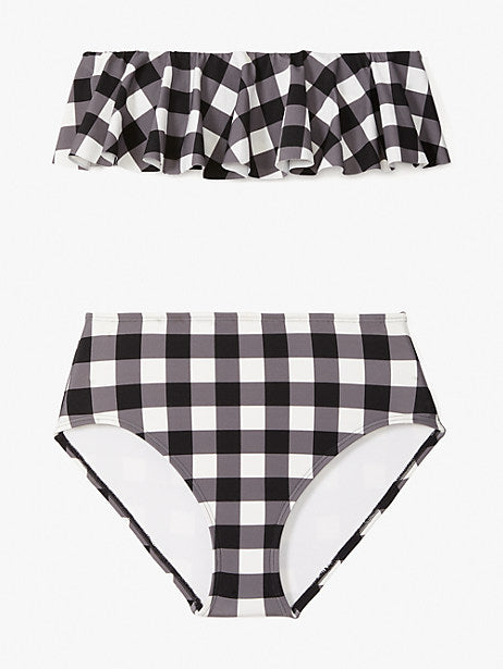 kate spade new york Plaid High-Waist Bikini Bottoms Color Black Size L