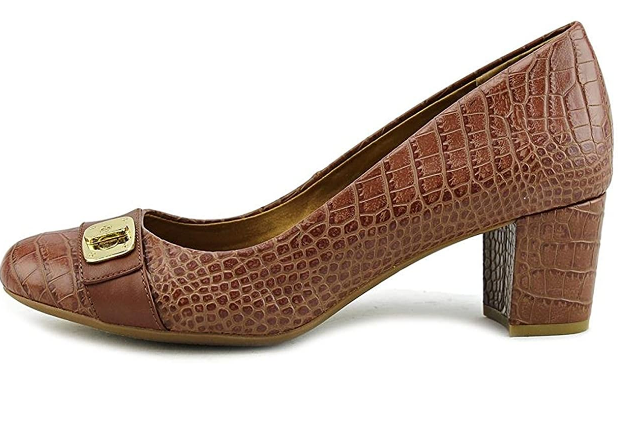 Giani Bernini Lorenn Women Round Toe Leather Tan Heels, Nut/Maple Size 9M