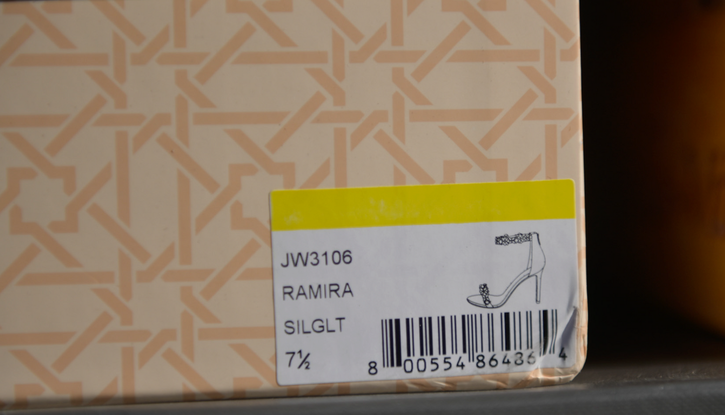 Jewel Badgley Mischka Women's Ramira Heeled Sandal Color: Silver Size: 7.5M