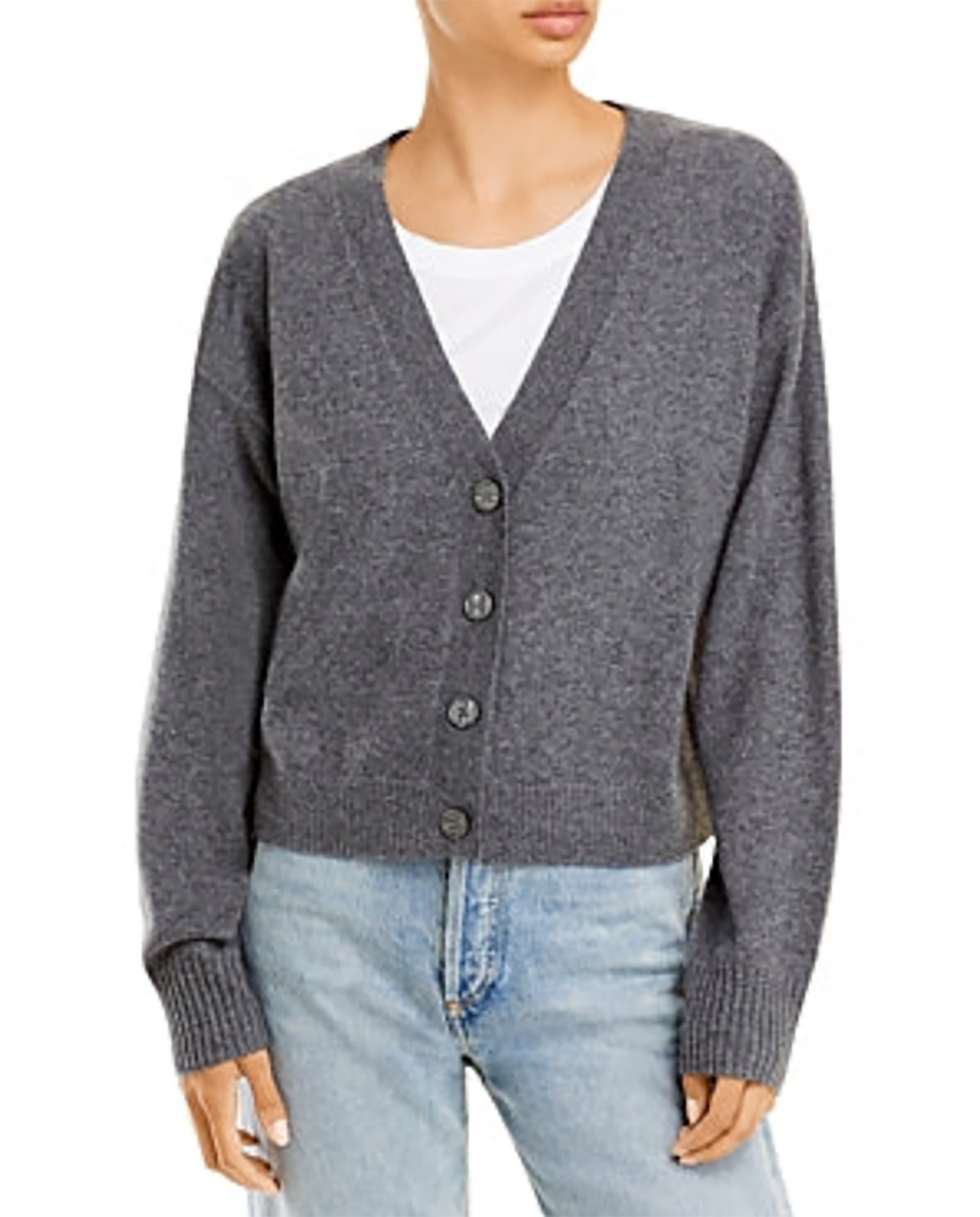 AQUA Cashmere Women's V Neck Cardigan Color Gray Size M