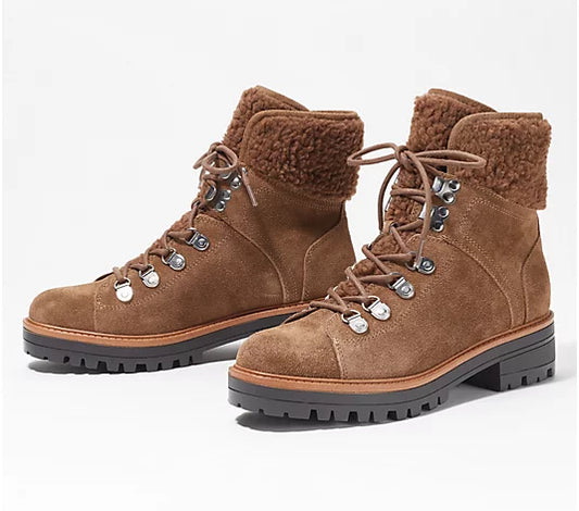 Marc Fisher Isalia Lace-Up Hiker Ankle Boots Color Medium Brown Suede Size 8M