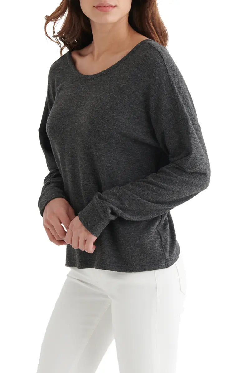 Lucky Brand Women's Cloud Jersey Twist Back Top Color Charcoal Heather Size 2XL