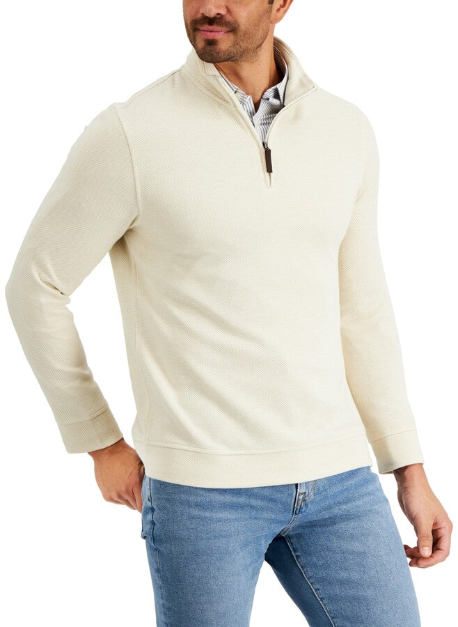 Club Room Men's Birdseye Quarter-Zip Pullover Color Winter Ivory Size M
