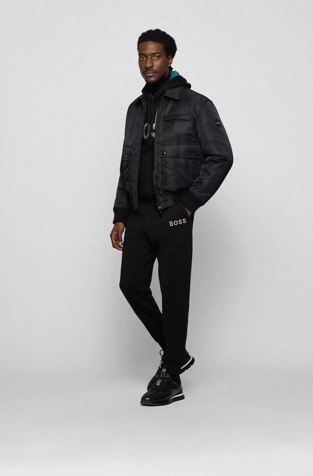 Boss HOODED SWEATSHIRT IN FRENCH TERRY COTTON WITH METALLIC LOGO Color Black Size XL