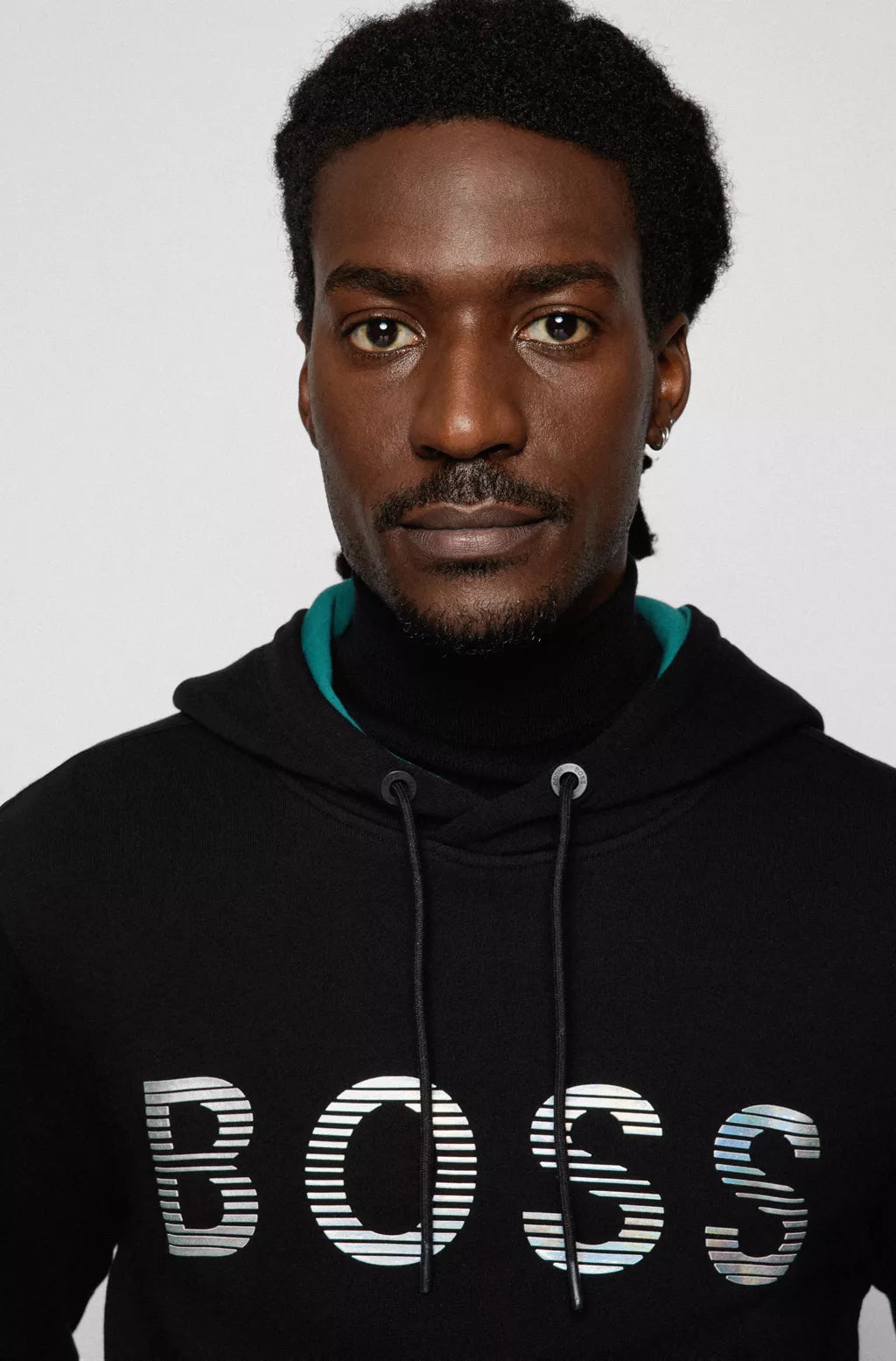 Boss HOODED SWEATSHIRT IN FRENCH TERRY COTTON WITH METALLIC LOGO Color Black Size XL