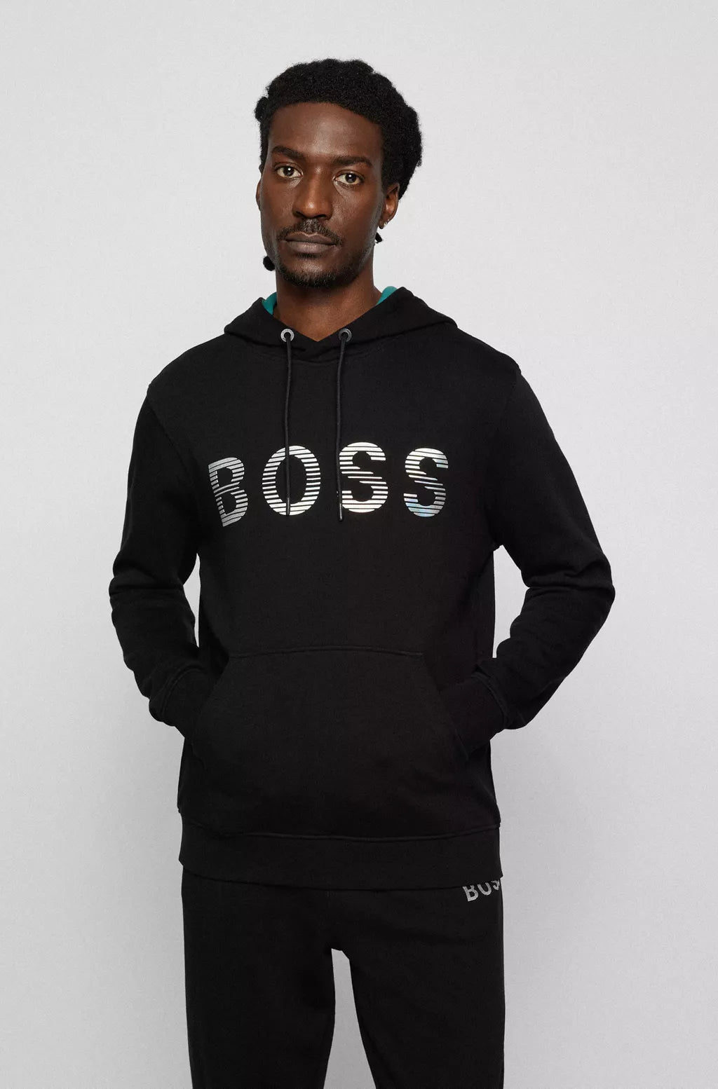 Boss HOODED SWEATSHIRT IN FRENCH TERRY COTTON WITH METALLIC LOGO Color Black Size XL