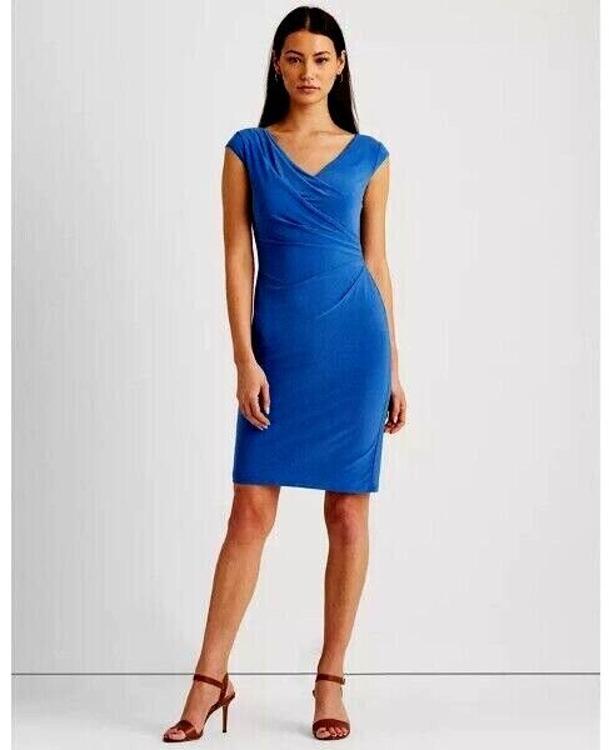 LAUREN RALPH LAUREN Women's Pleated Jersey Dress Color Royal Cobalt Size 12