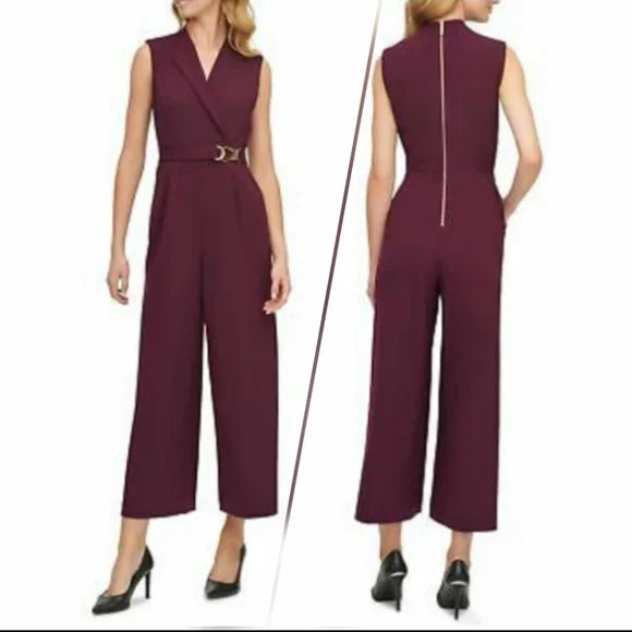 Calvin Klein Belted Jumpsuit Color Aubergine Size 12