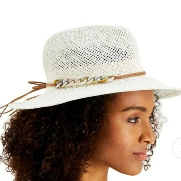 Inc International Concepts Tortoiseshell-Links Open-Weave Panama Hat Color White