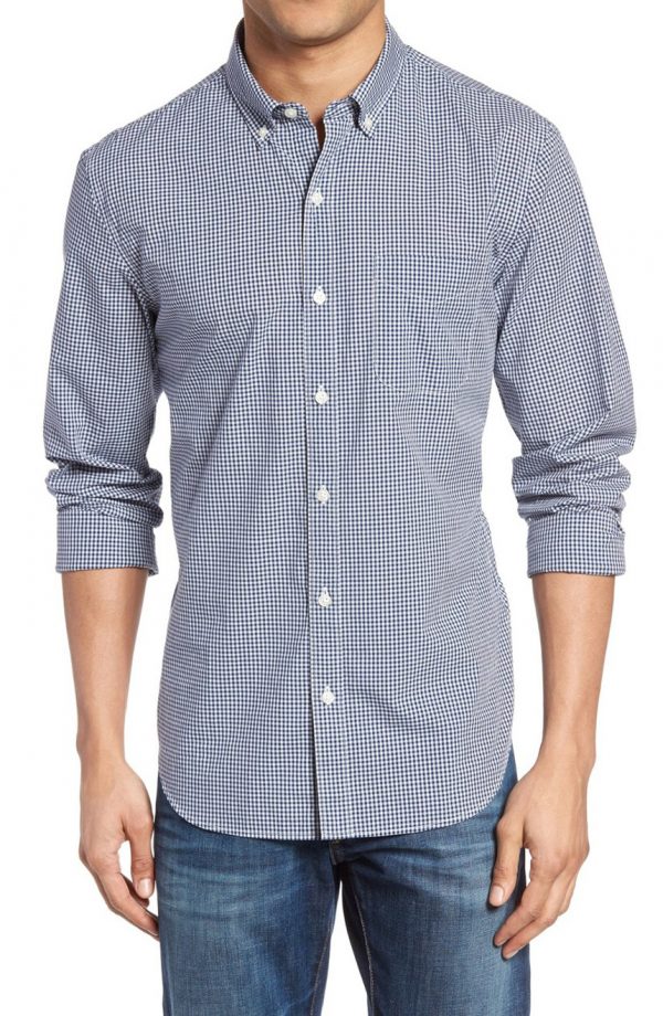Club Room Men's Gingham Button-Down Shirt Color Claret White Size 17-32/33
