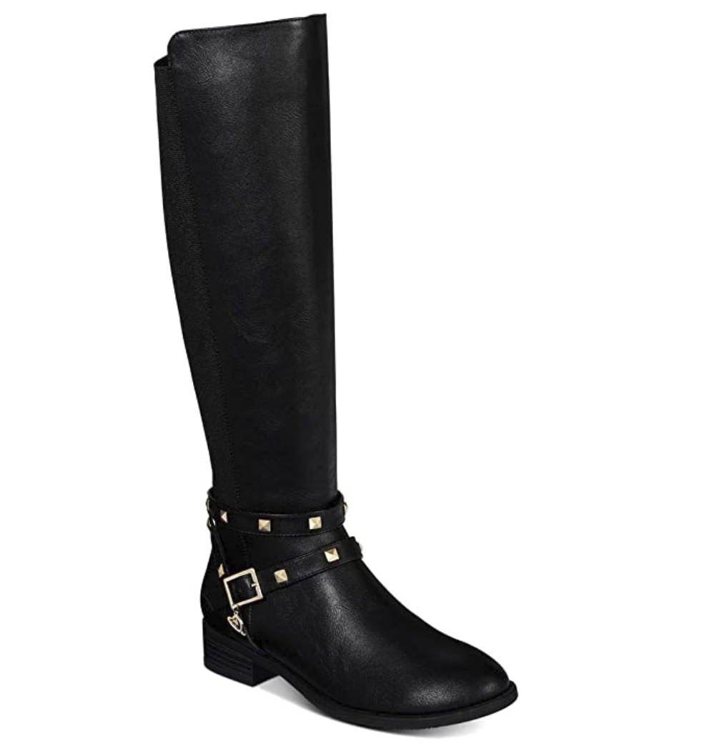 Thalia Sodi Womens Vallie Leather Closed Toe Knee High Fashion Boots Color: Black Smooth