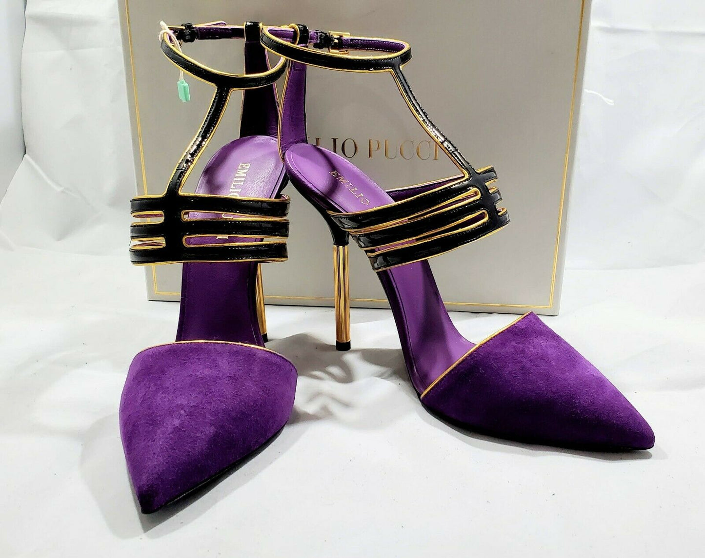 Emilio Pucci Suede T Strap Pumps Color Purple Size EU 40/US 10