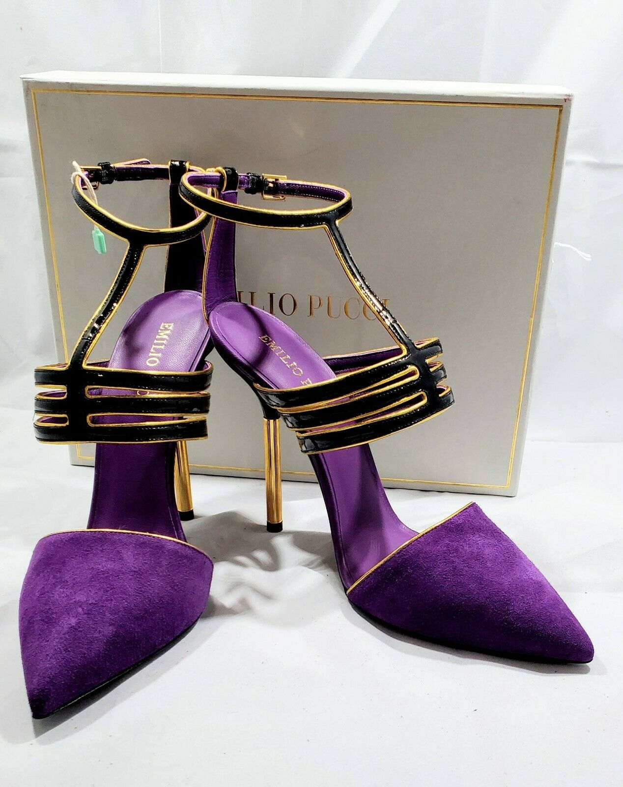 Emilio Pucci Suede T Strap Pumps Color Purple Size EU 40/US 10