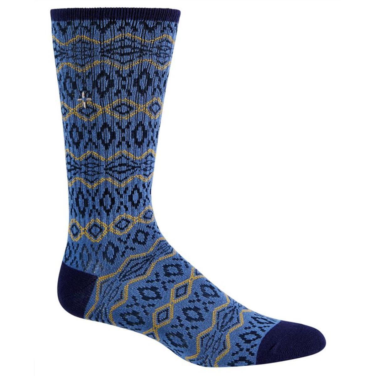 Sun Stone Mens Novelty Printed Crew Socks Color Blue/Yellow Geo ONE SIZE