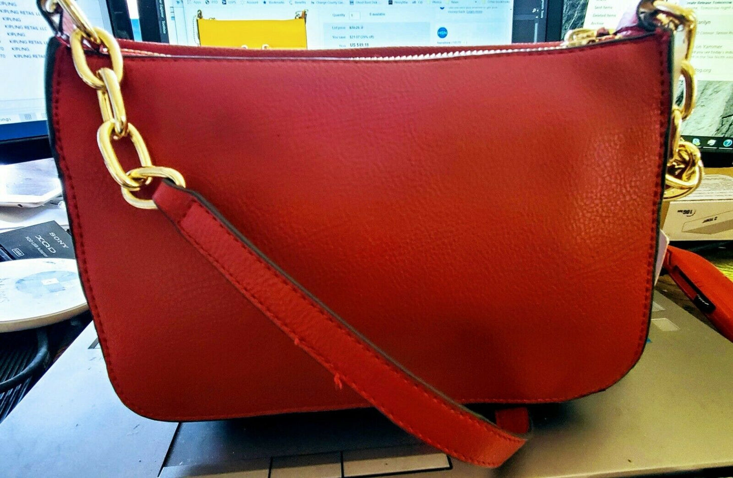 Anne Klein Top Zipper Crossbody Color Red/Gold