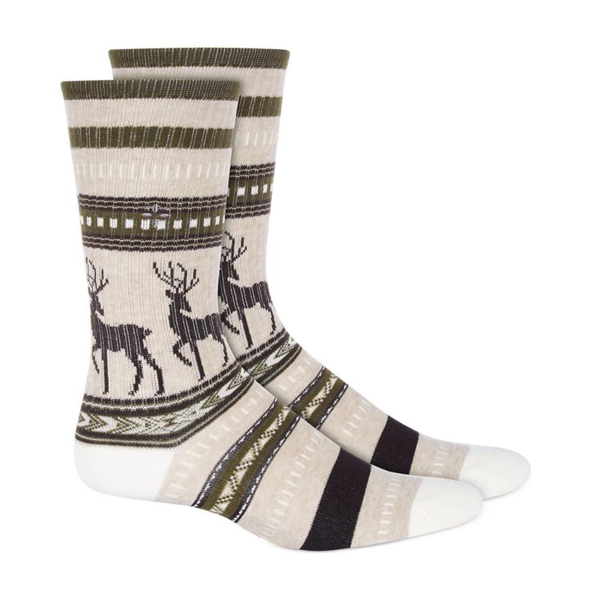 Sun Stone Mens Holiday Reindeer Crew Socks Color Beige Reindeer ONE SIZE