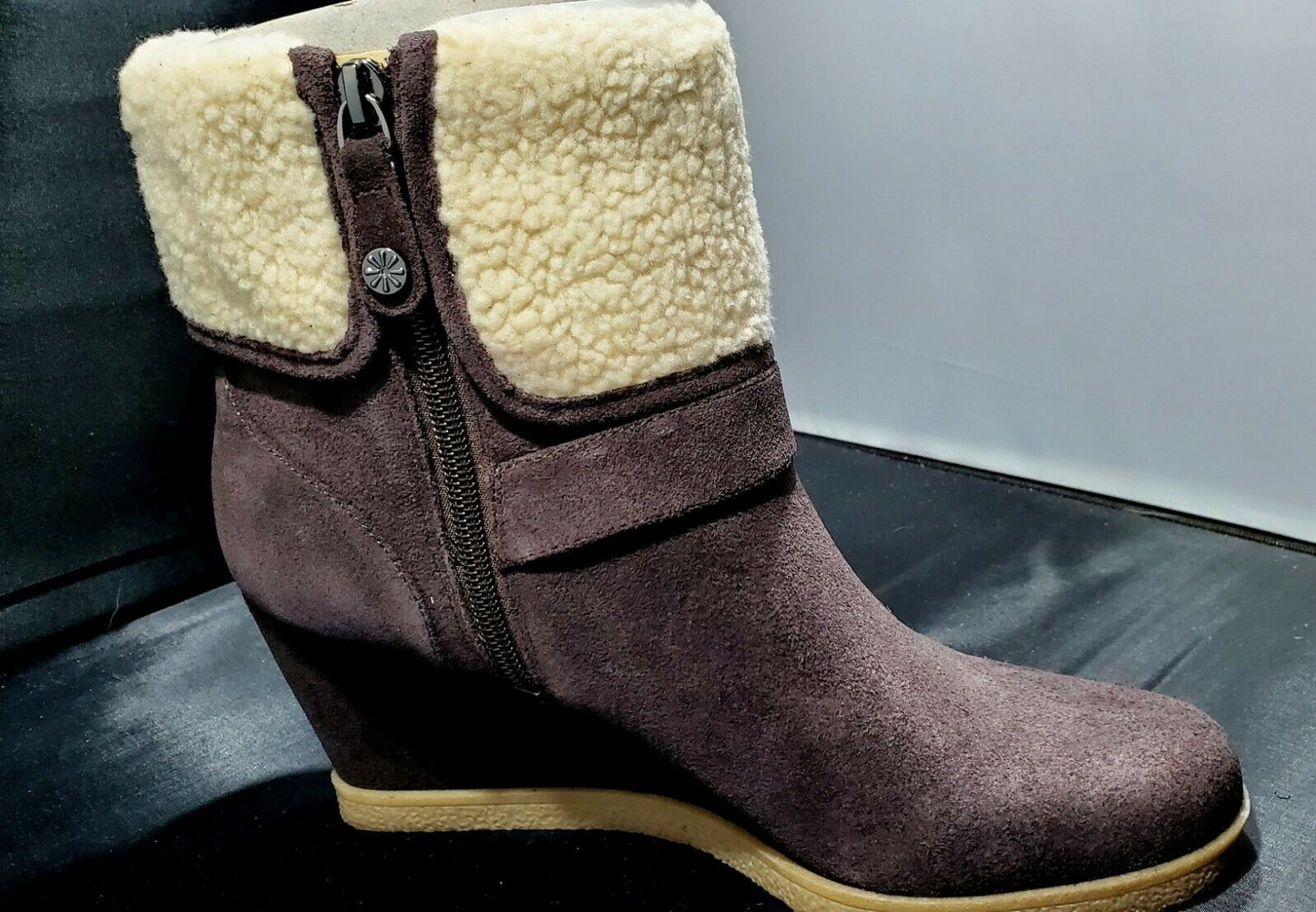 Isaac Mizrahi Live! Suede Wedge Ankle Boots Size 8.5M