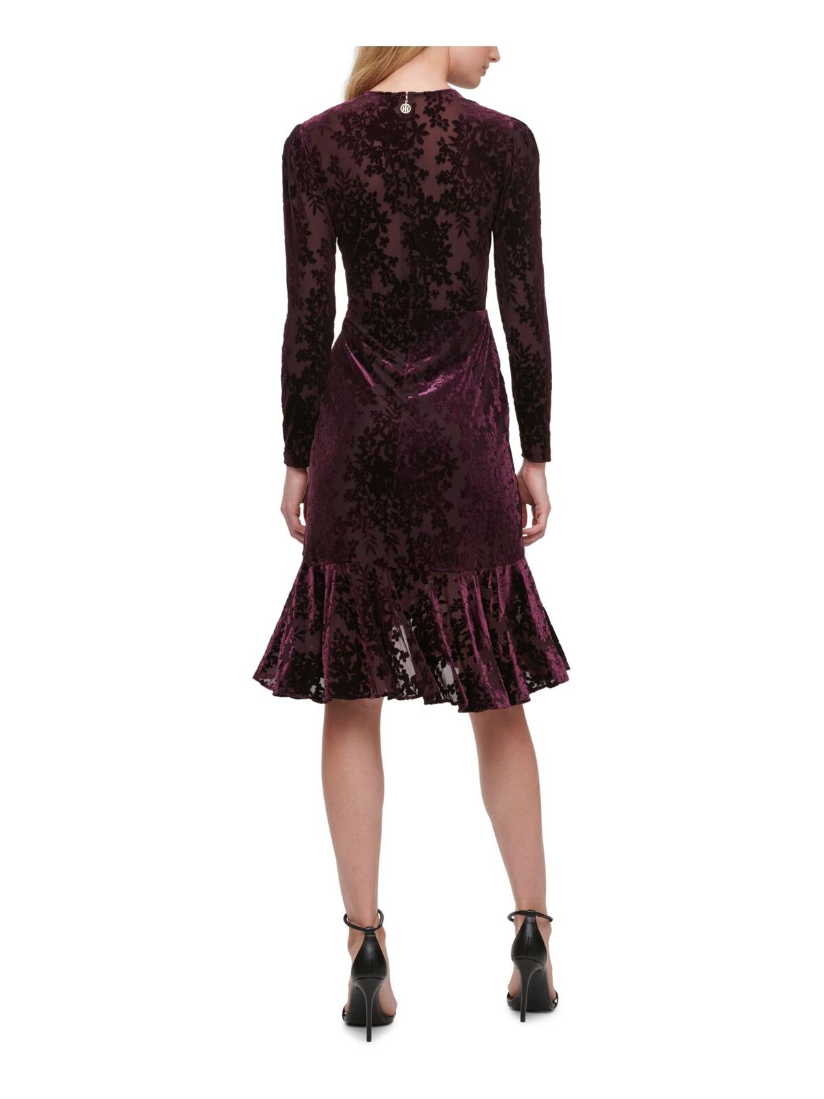Tommy Hilfiger Quilted Velvet Midi Dress Color Aubergine Size 14