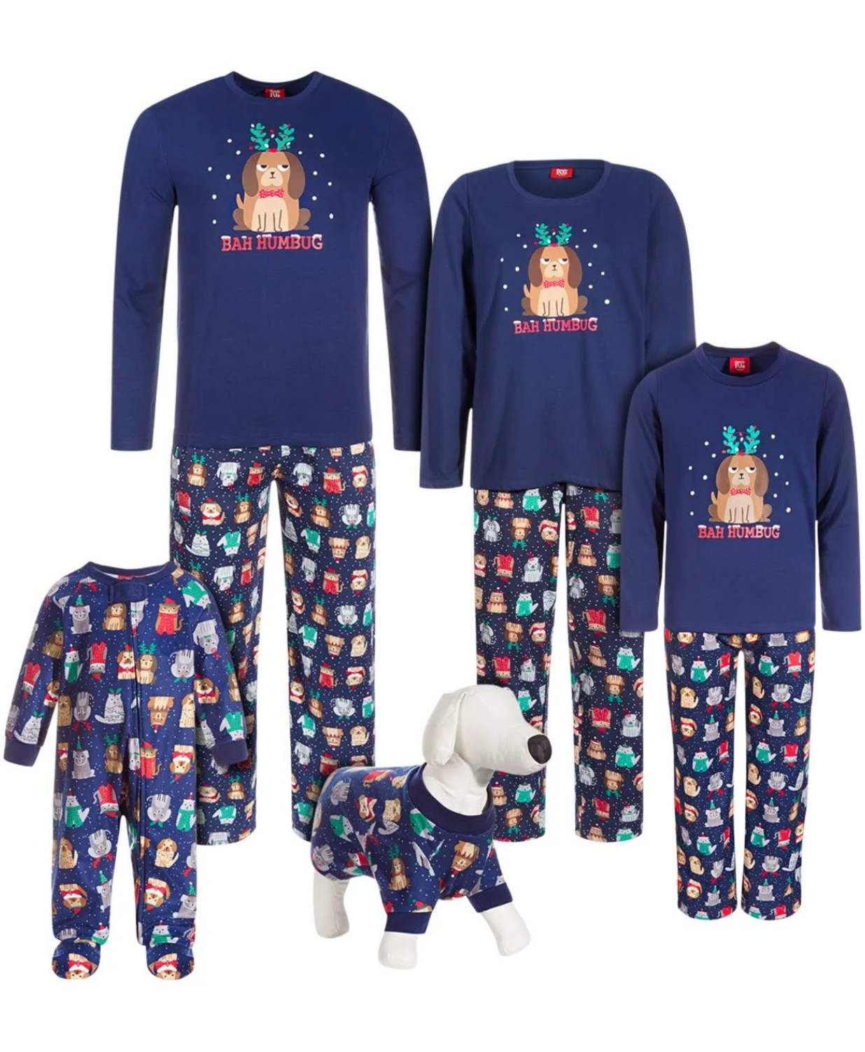 Family Pajamas Kids' 2-Piece Bah Humbug Dogs Pajama Set Color Blue Size S(6/7)