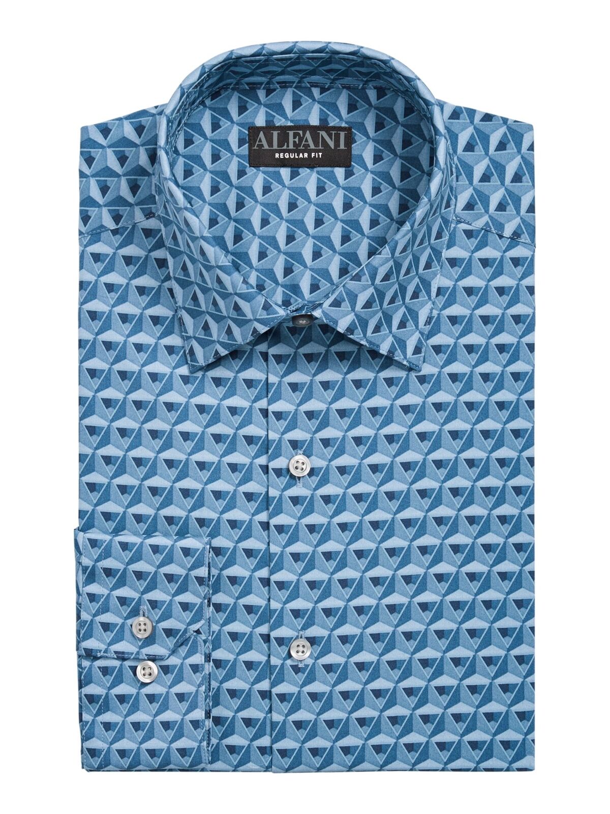 ALFANI Men's Geometric Collared Dress Shirt Color Navy Size XL (17-17.5/34-35)