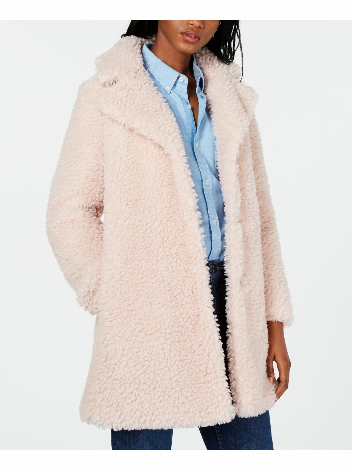 INC Womens Beige Fuzzy Button Down Winter Jacket Coat Size 2XL