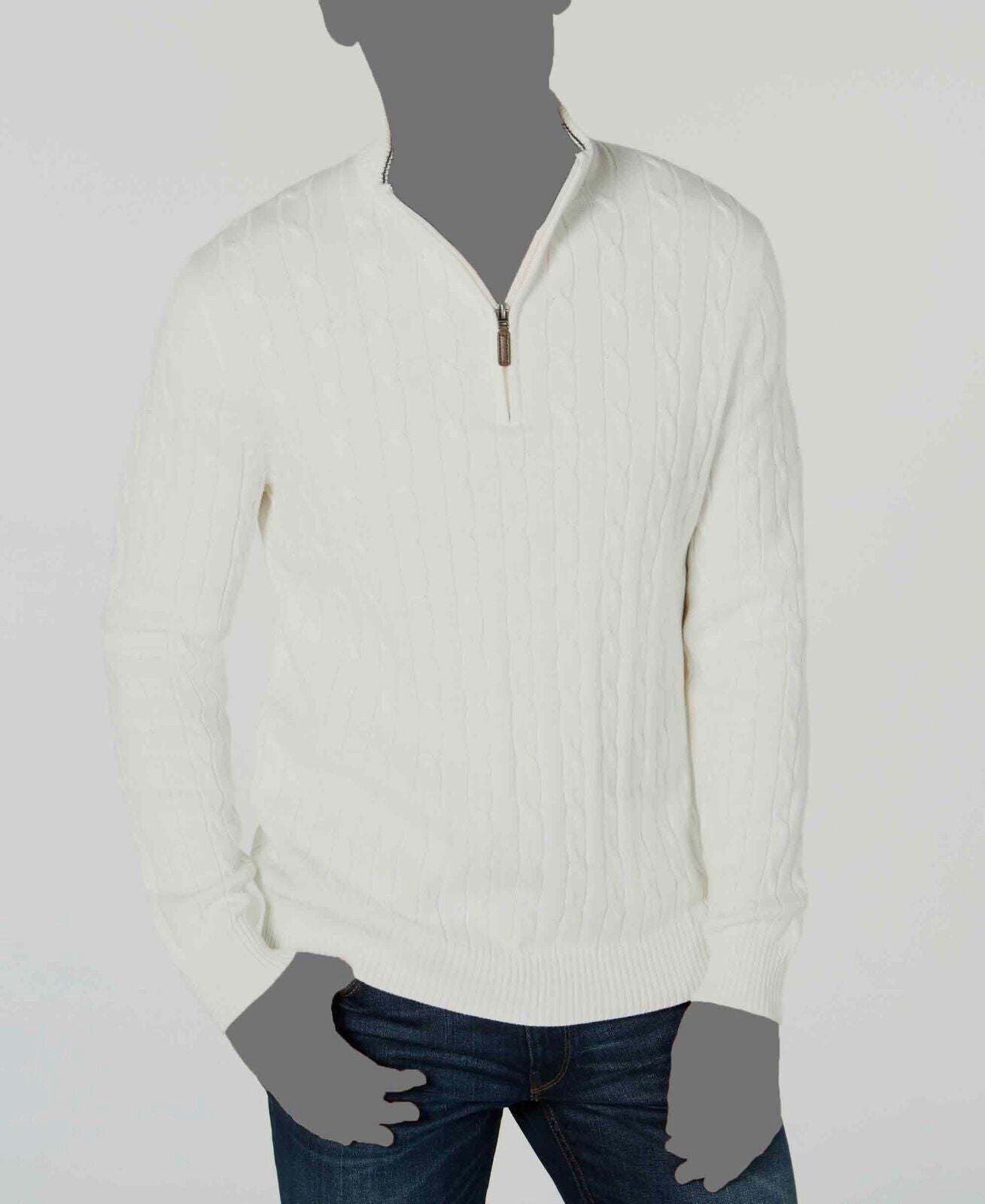 Club Room Men's Cable-Knit Quarter-Zip Sweater Color Winter Ivory Size M