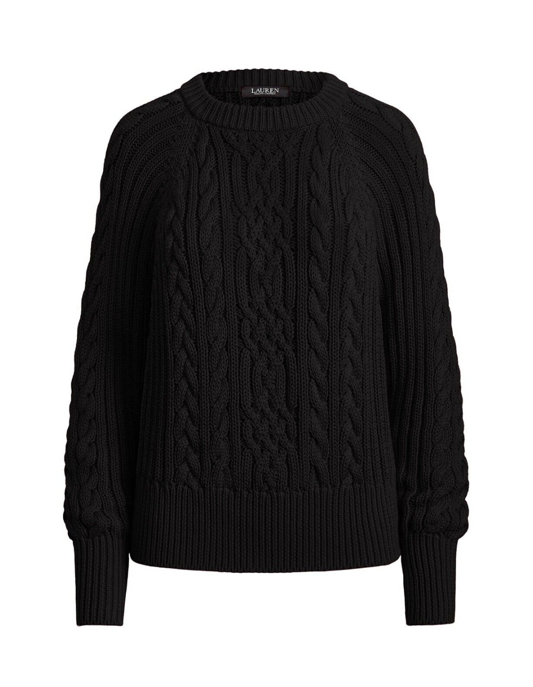 Lauren Ralph Lauren Cable-Knit Dolman-Sleeve Sweater Color Polo Black Size L