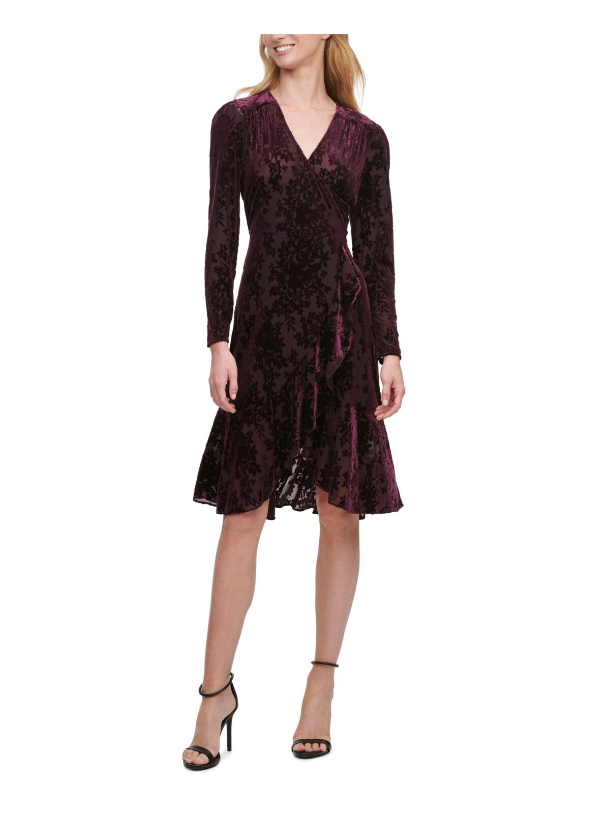Tommy Hilfiger Quilted Velvet Midi Dress Color Aubergine Size 14